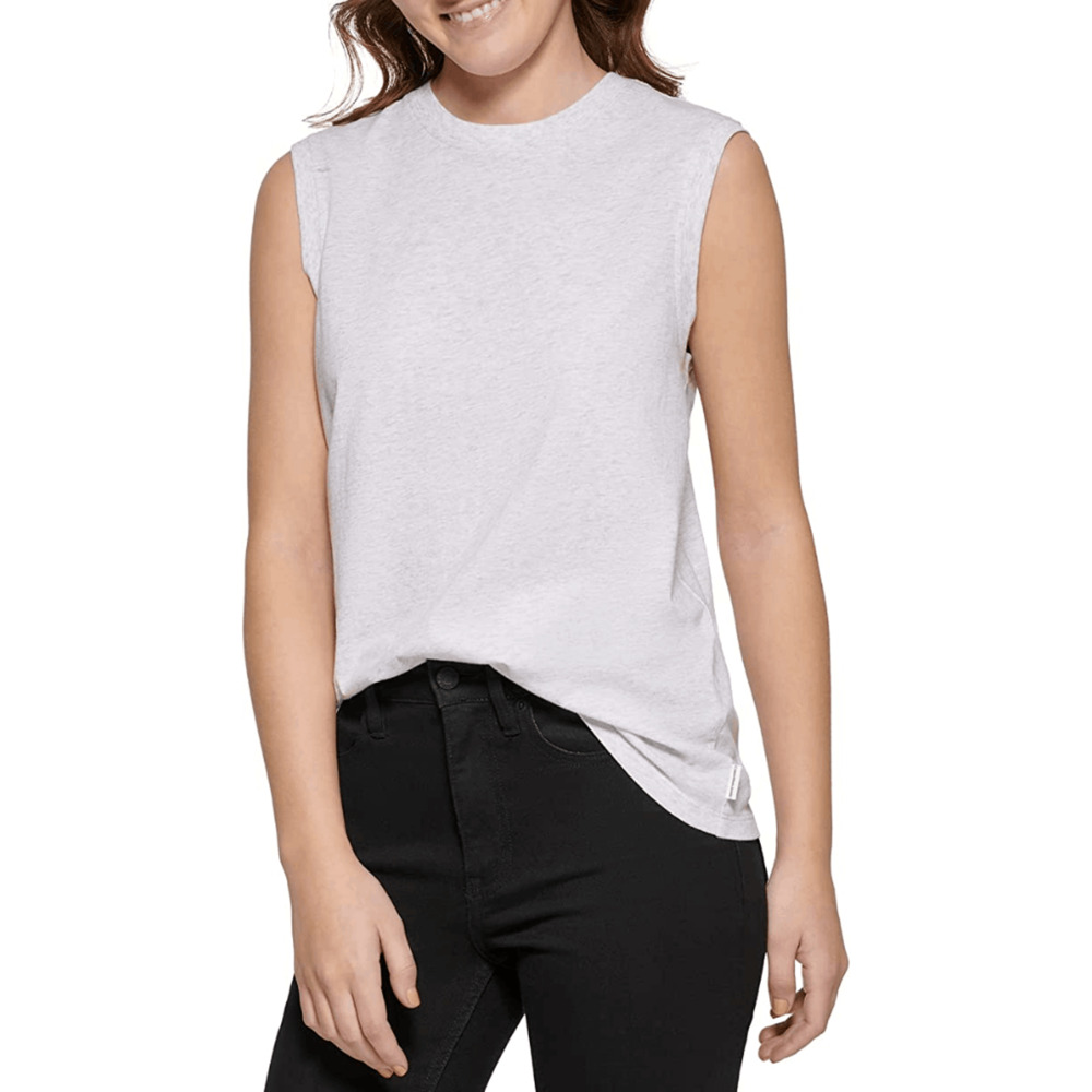 Calvin Klein Jeans Womans Sz Large Tee‎ Grey Crew Neck Muscle Sleeveless Top NWT